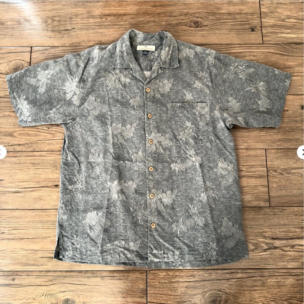 Tommy Bahama Silk Camp‎ Shirt Gray Floral Small